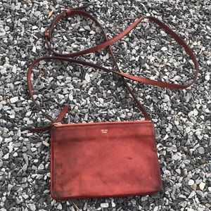 CELINE PARIS Leather TRIO Crossbody Zip Bag Purse